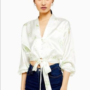 Topshop daisy belted plunge blouse US 2